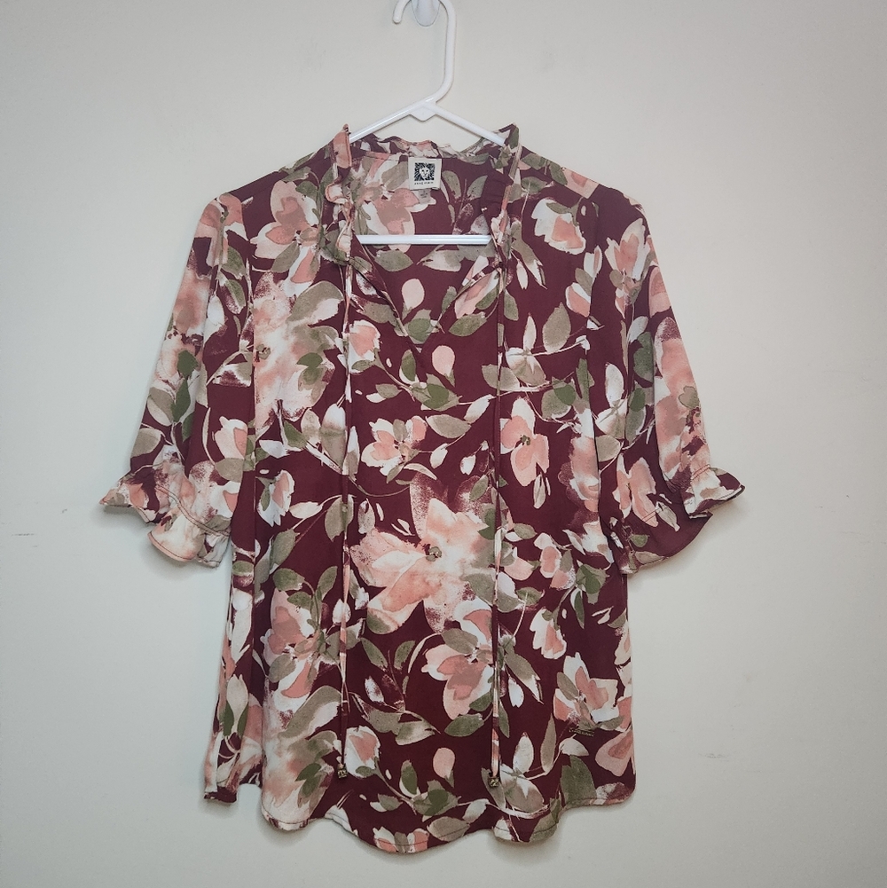 Women's Anne Klein Floral Print Top Sz Small